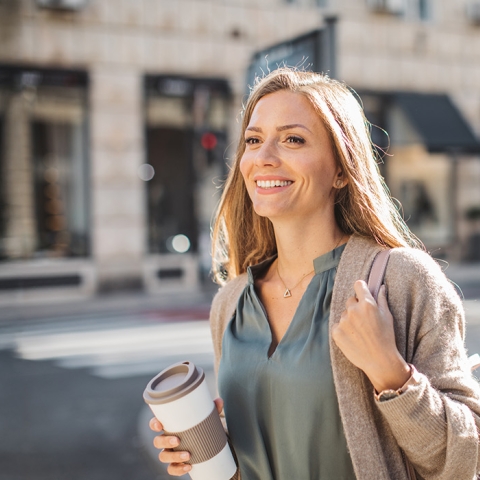 woman walking in city 