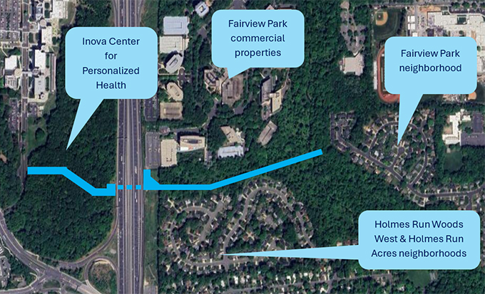 map of local area with construction and development portions highlighted